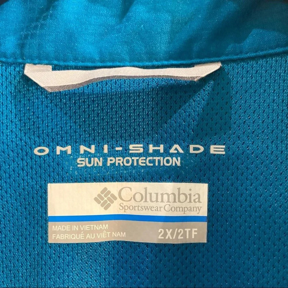 COLUMBIA Sz 2X  Short Sleeve Button Up Omni-Shade Dark Turquoise Blouse Pockets - Picture 4 of 12